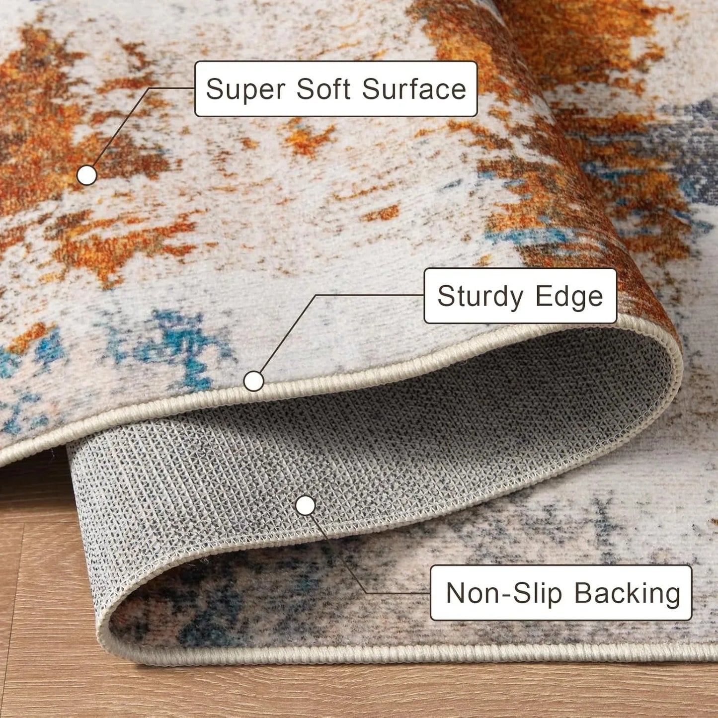 Area Rugs Machine Washable Non-Slip Rubber Backing