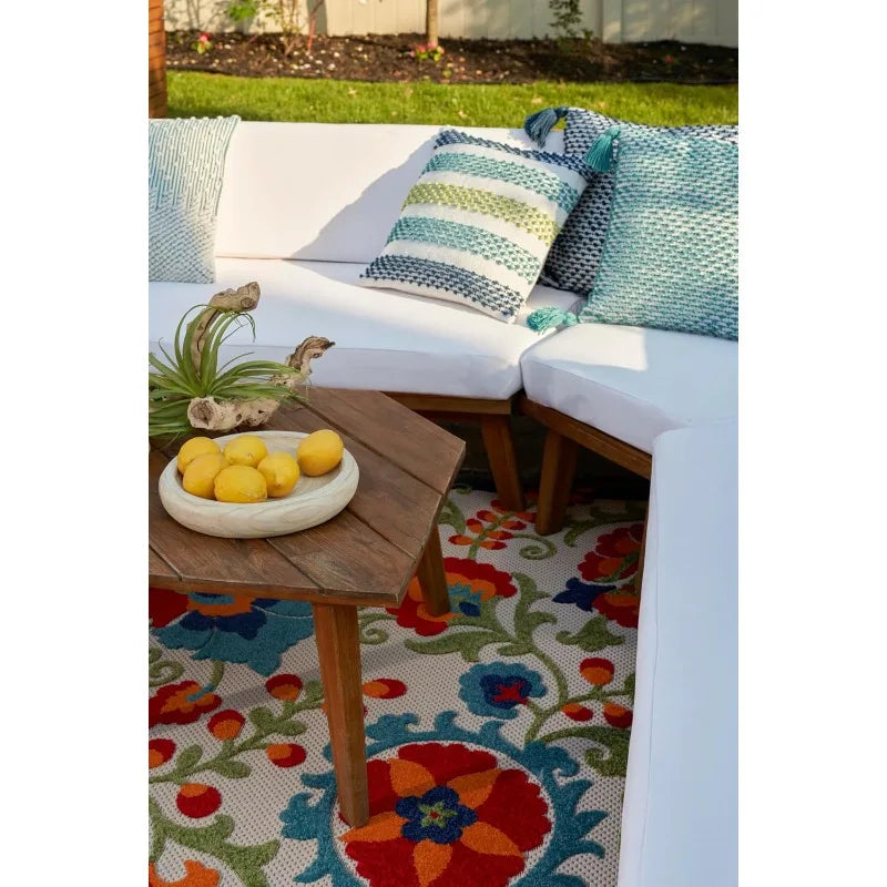 Indoor/Outdoor Multicolor 7'10'' x 10'6'' Area--Rug, Easy--Cleaning, Non Shedding