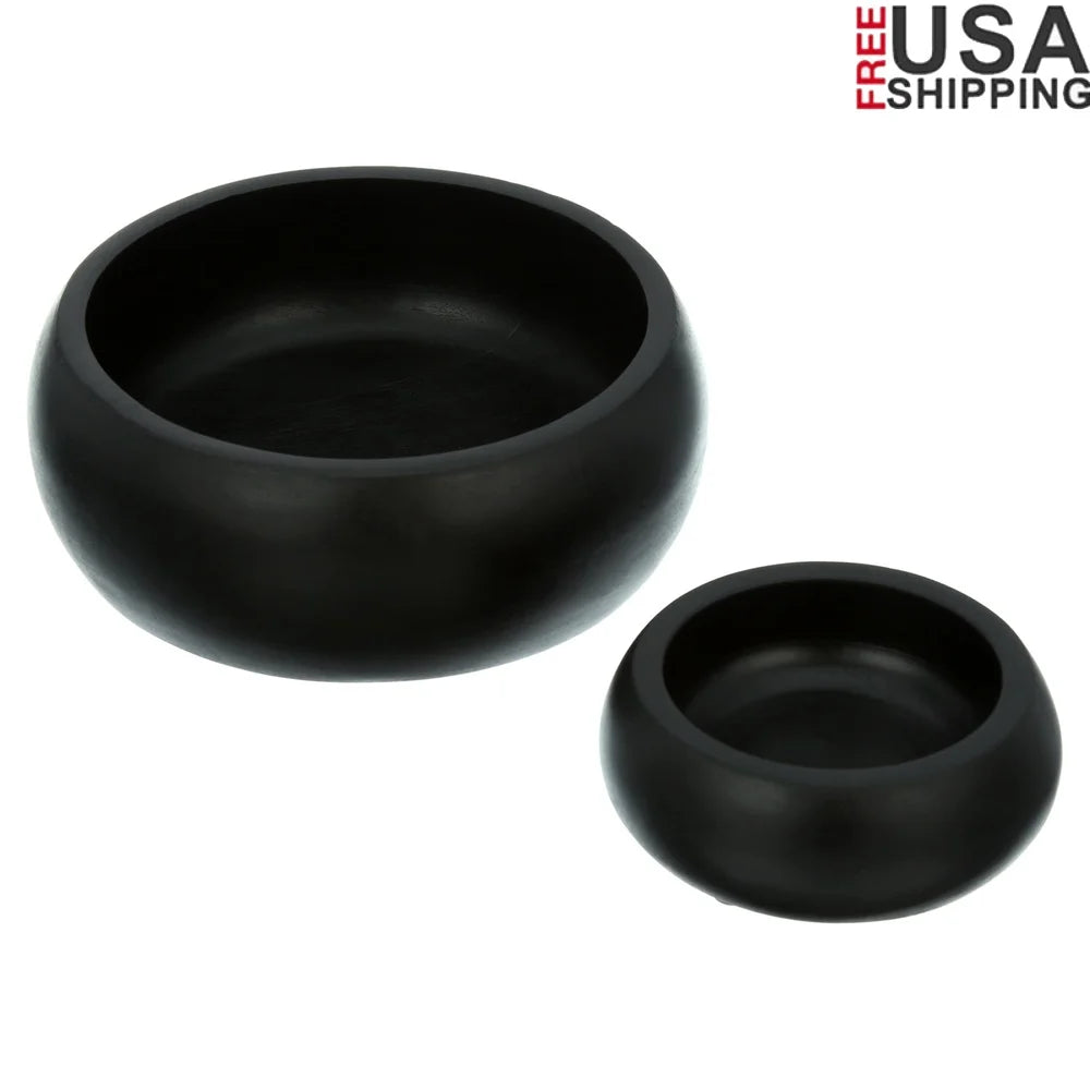 Premium Black Wood Serving Bowls Set of 2 Stackable