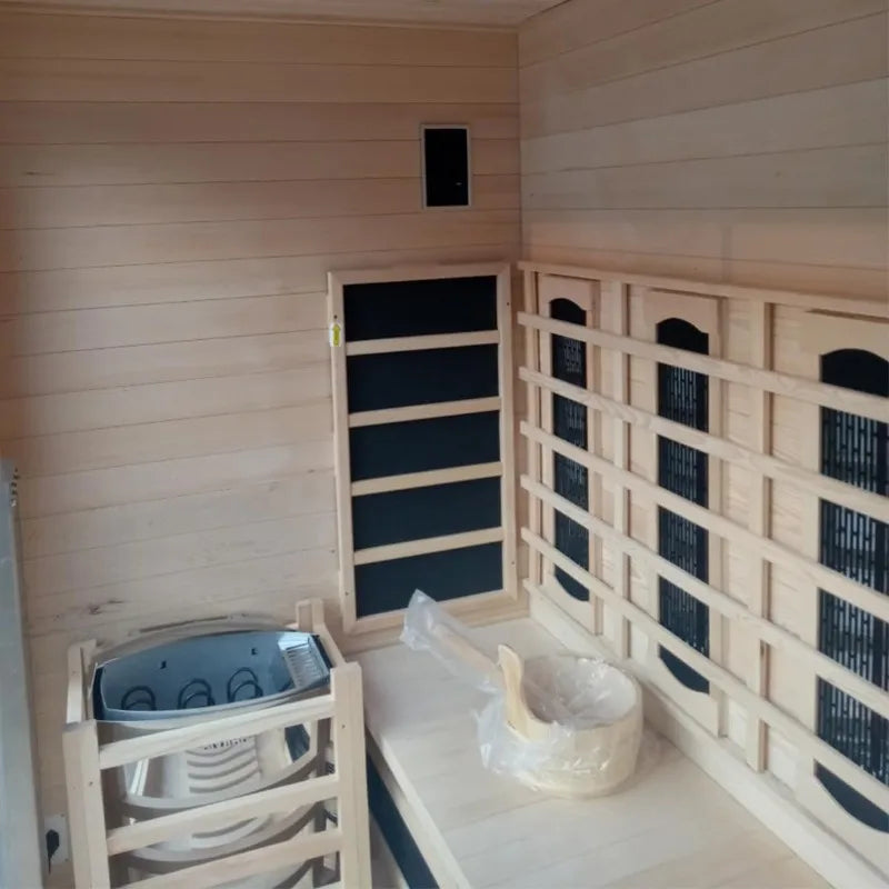 3-4 Person Hybrid Home Wood Sauna, Indoor/Outdoor WiFi Control
