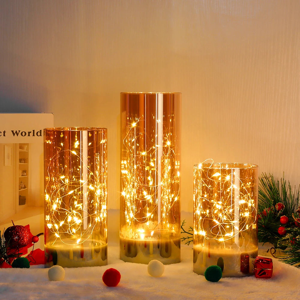 3Pcs Glass Flameless Candles LED Battery Powered Candles Fairy Light Table Lamp with 8-Key Remote Control Christmas Home Decor