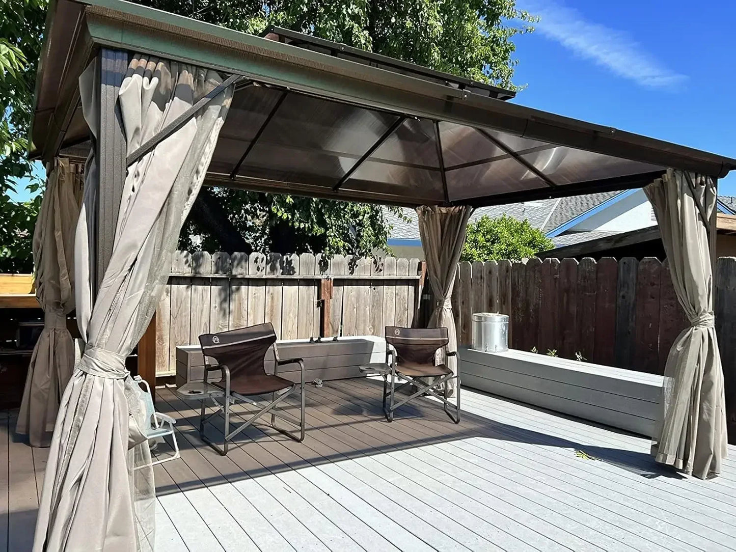 10'x13' Hardtop Gazebo, Outdoor Polycarbonate Double Roof Canopy