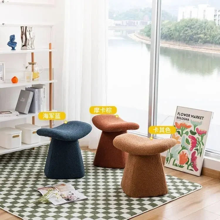 Nordic Ottoman Sitting Pouf Stool - Wooden Vanity Chair