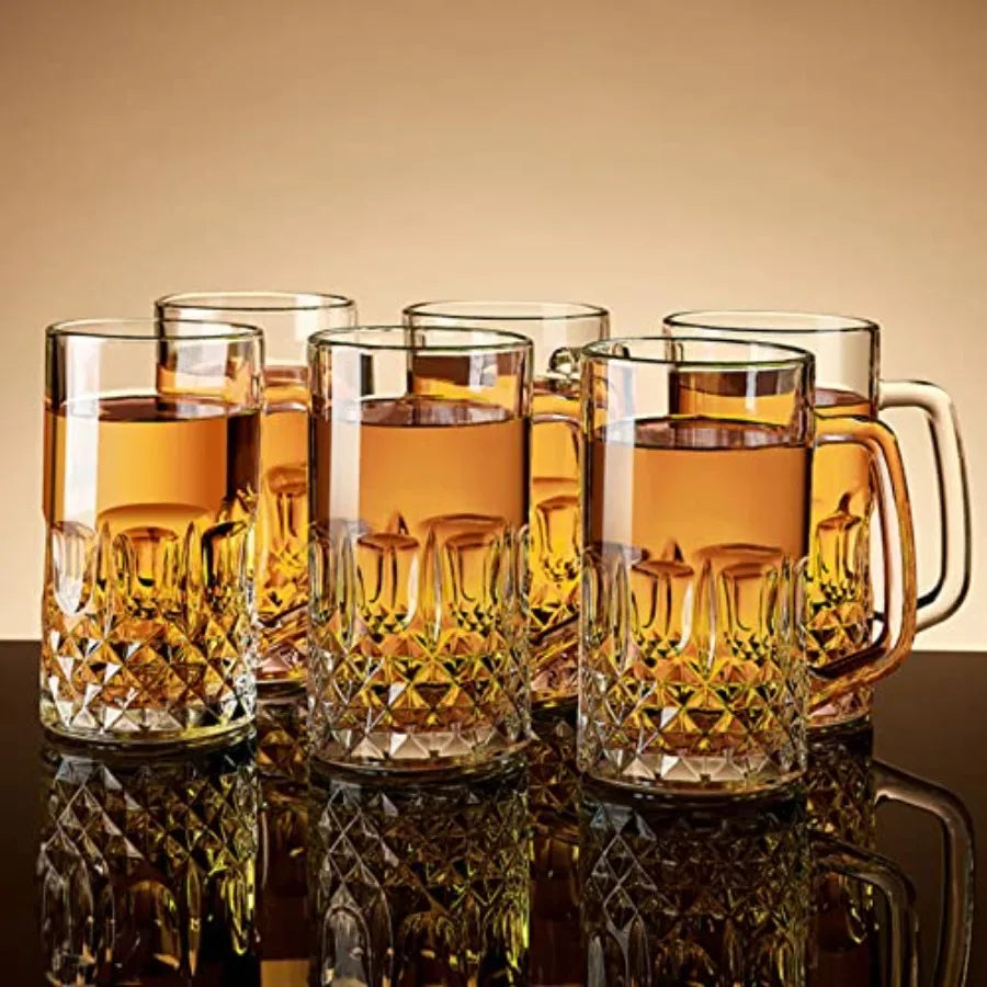 6 Pack 16 Oz Glass Beer Mug, Stainless Steel Straws,