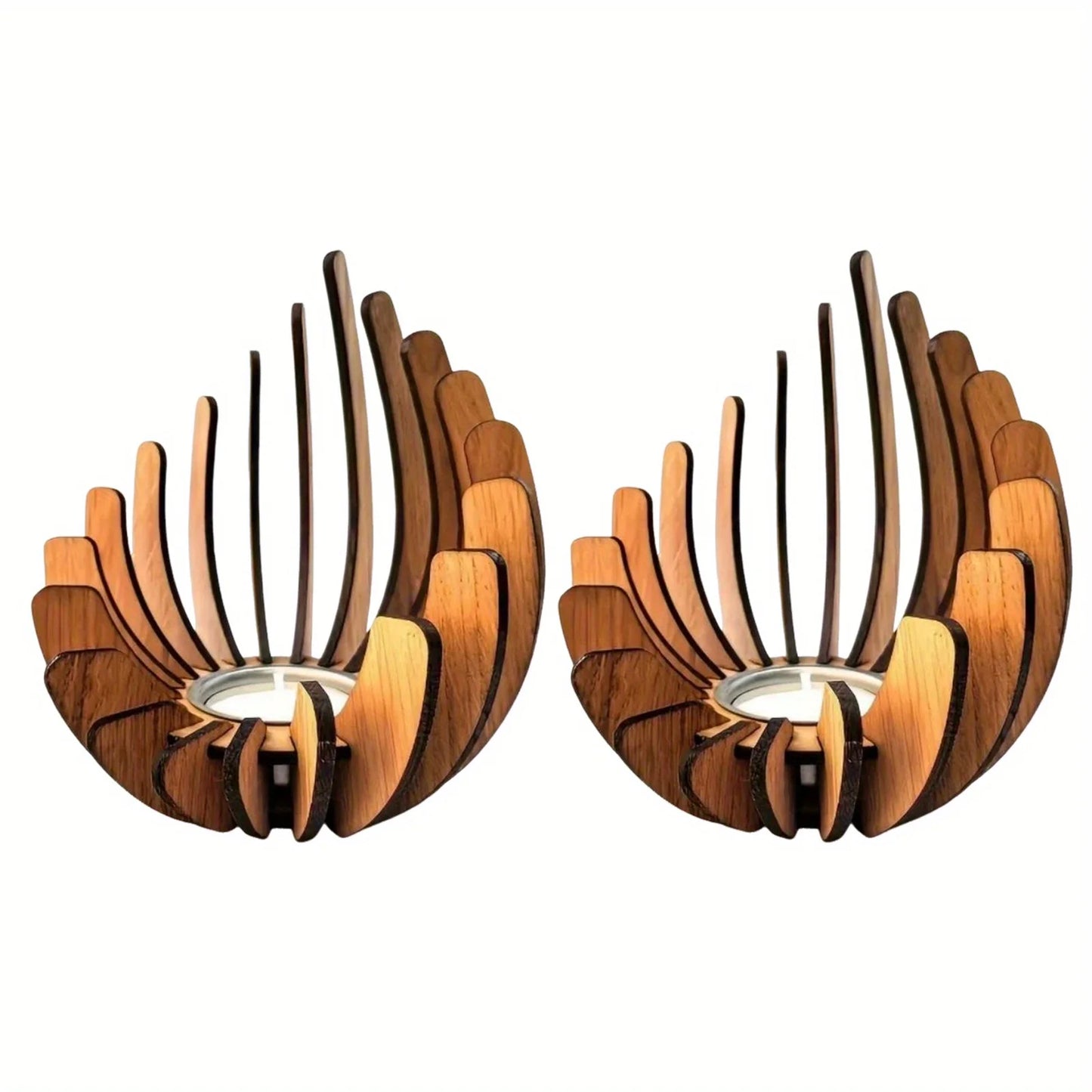 Flaming Wooden Candlestick, Lotus-shaped Tea Lamp