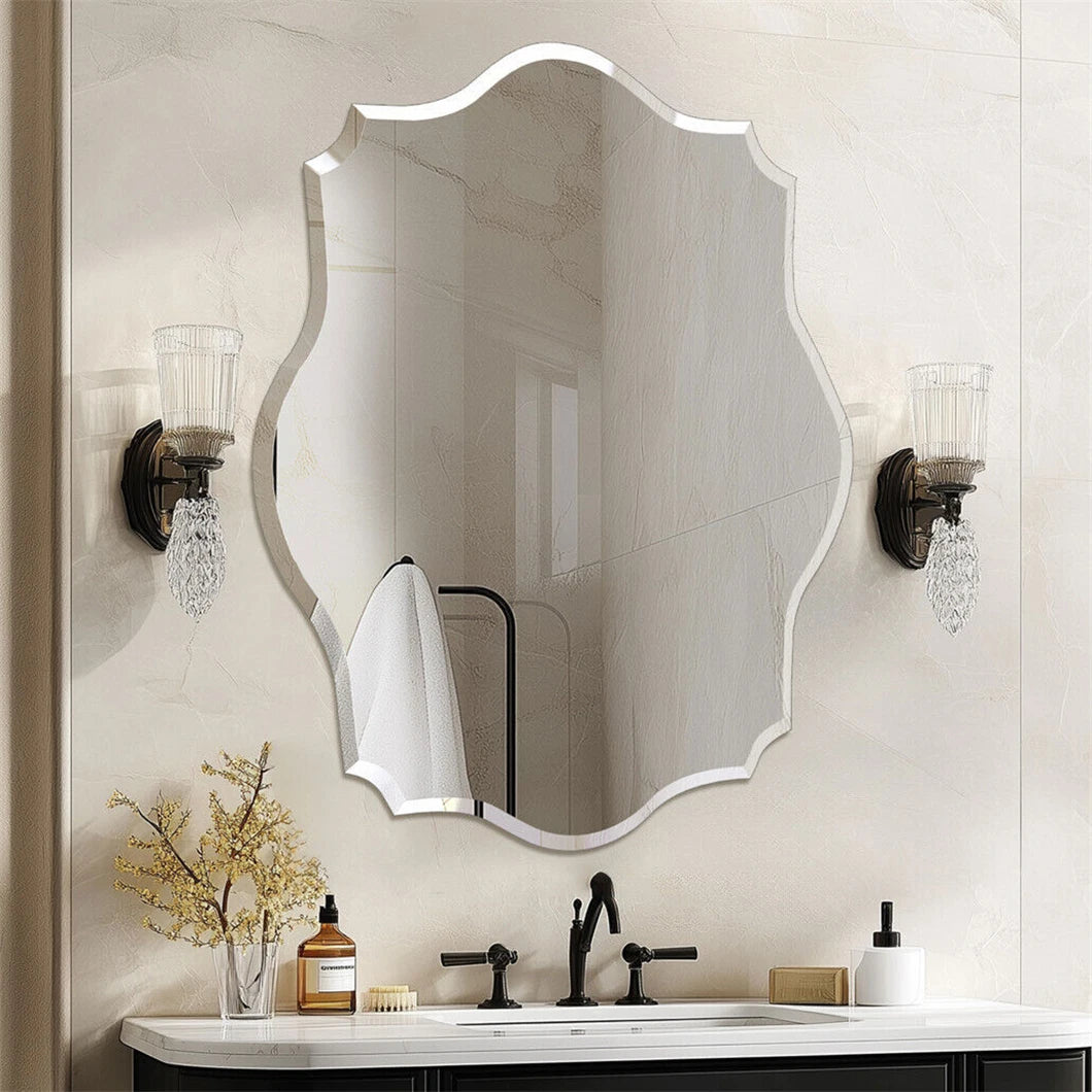 Frameless Wall Mirror Scallop Oval Mirror 28x20 inch/32x24inch