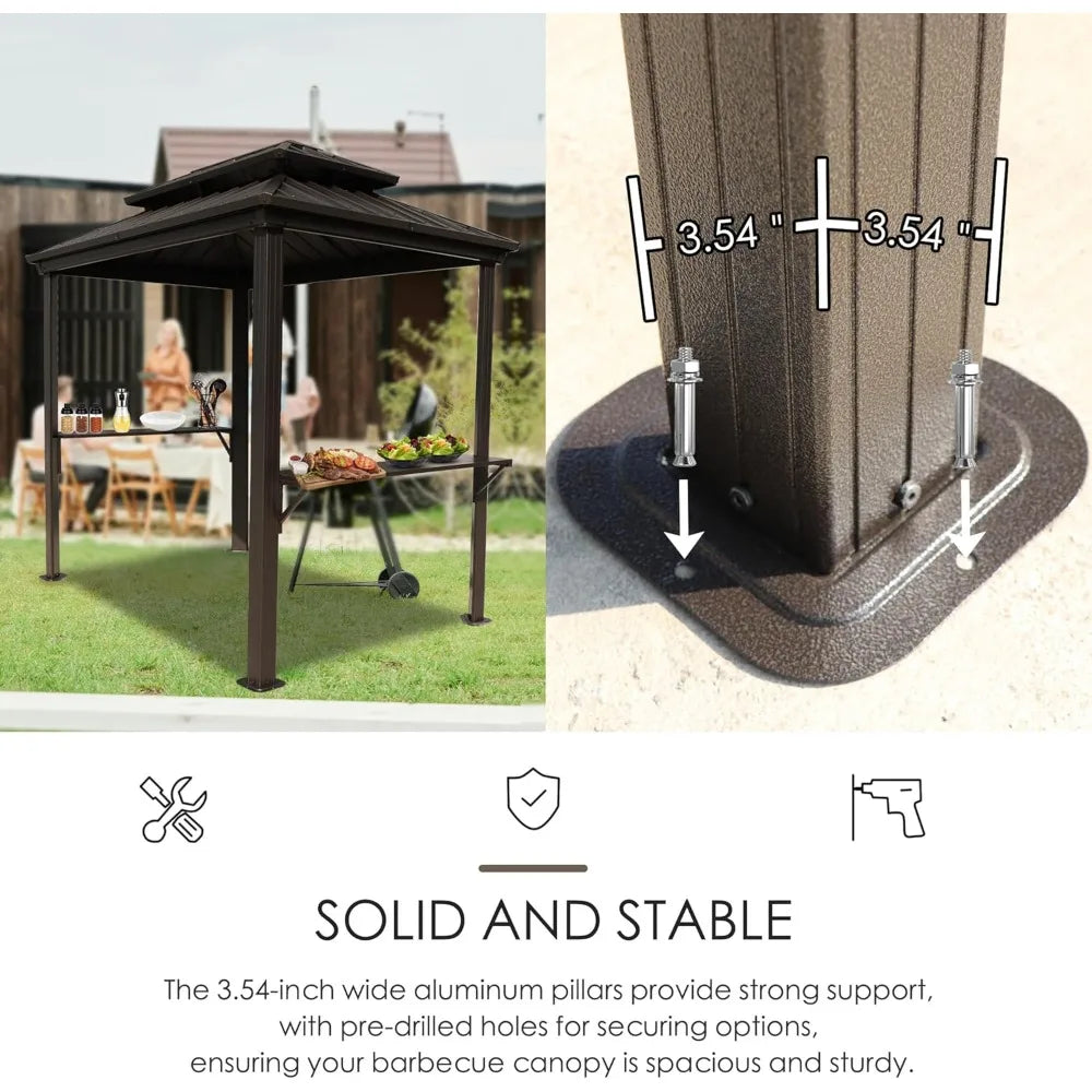 6’ x 8’ BBQ Hardtop Grill Gazebo, Double Galvanized Metal Roof
