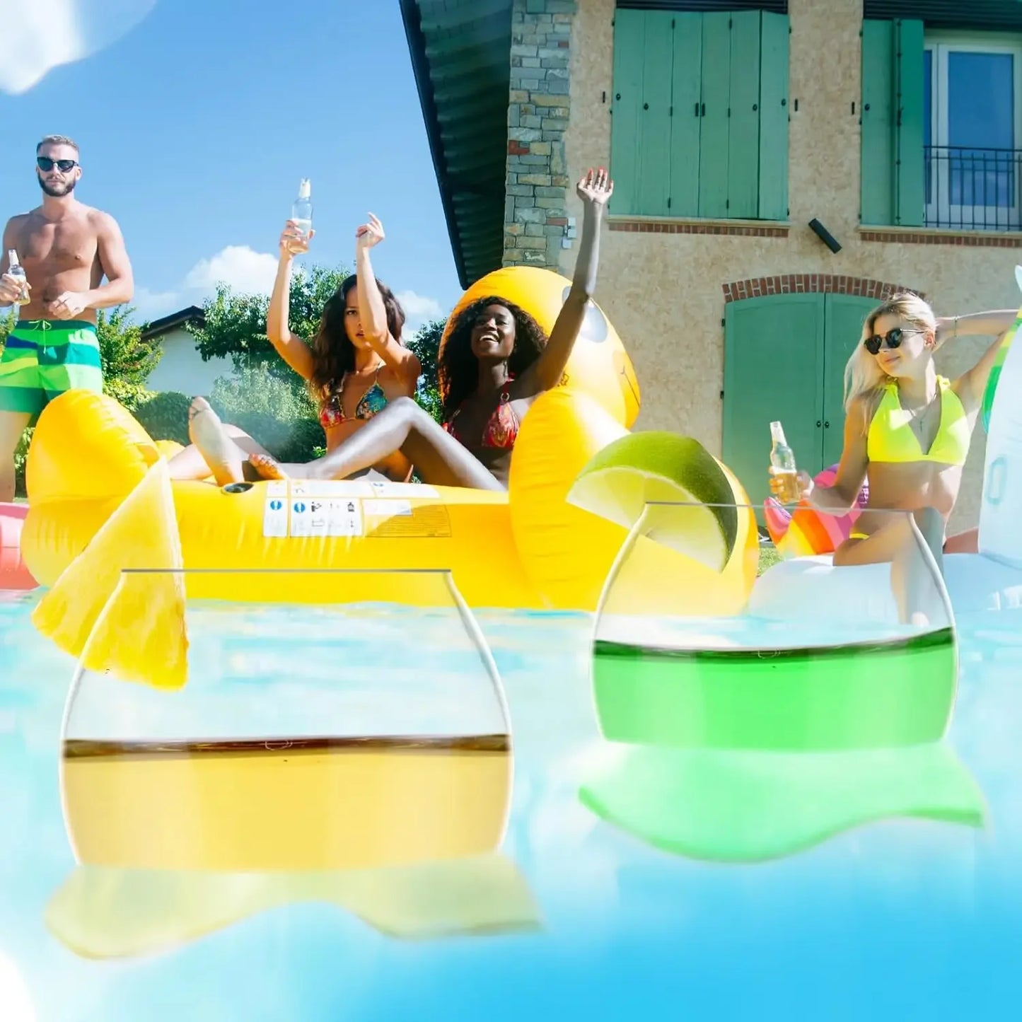 Floating Wine Glasses for Pool with Cup Lids | Set of 2 | Shatterproof