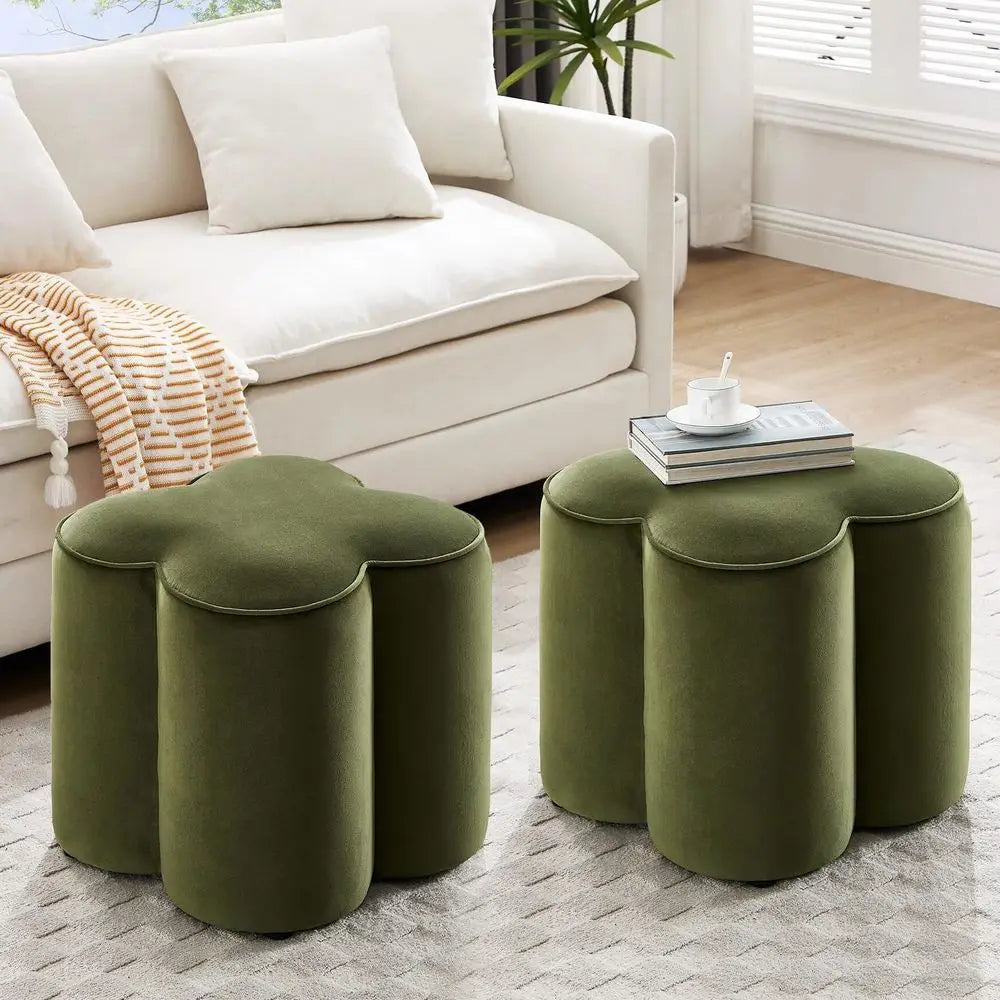Flower Pouf Ottomans Foot Rest Set of 2, Velvet Fabric