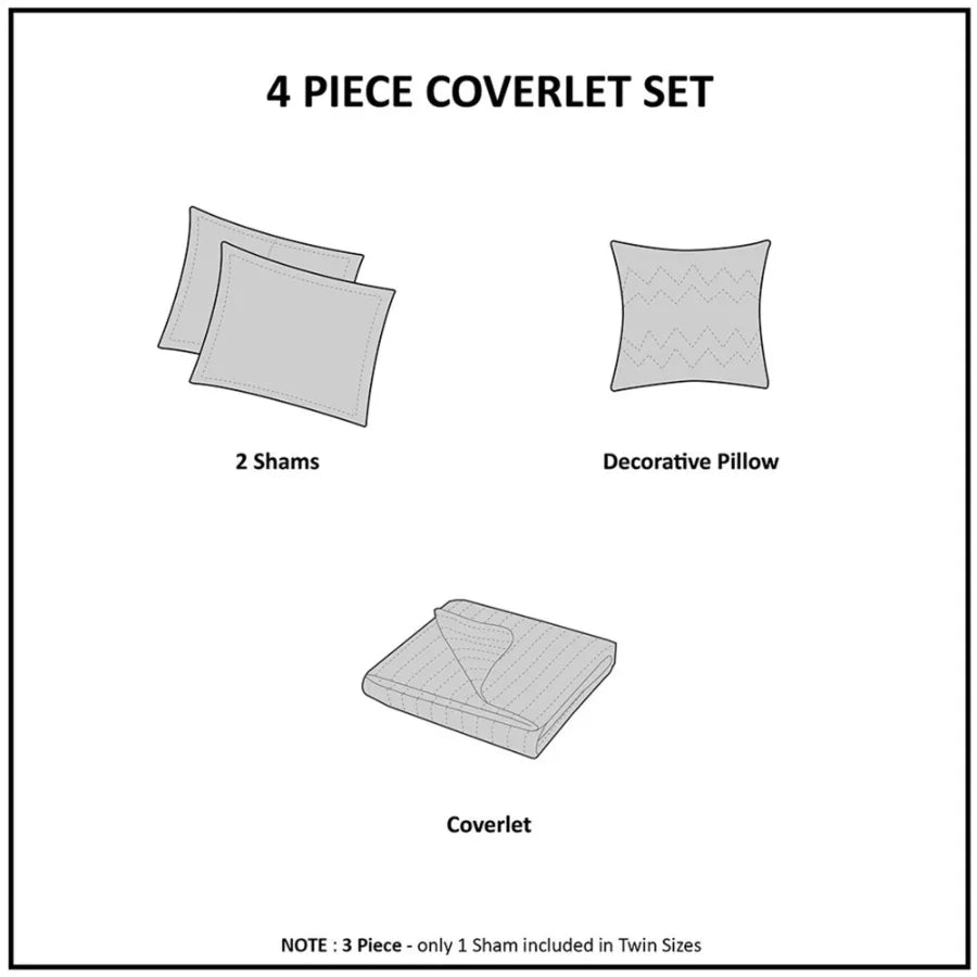 4 Piece Jacquard Quilt Set with Throw Pillow