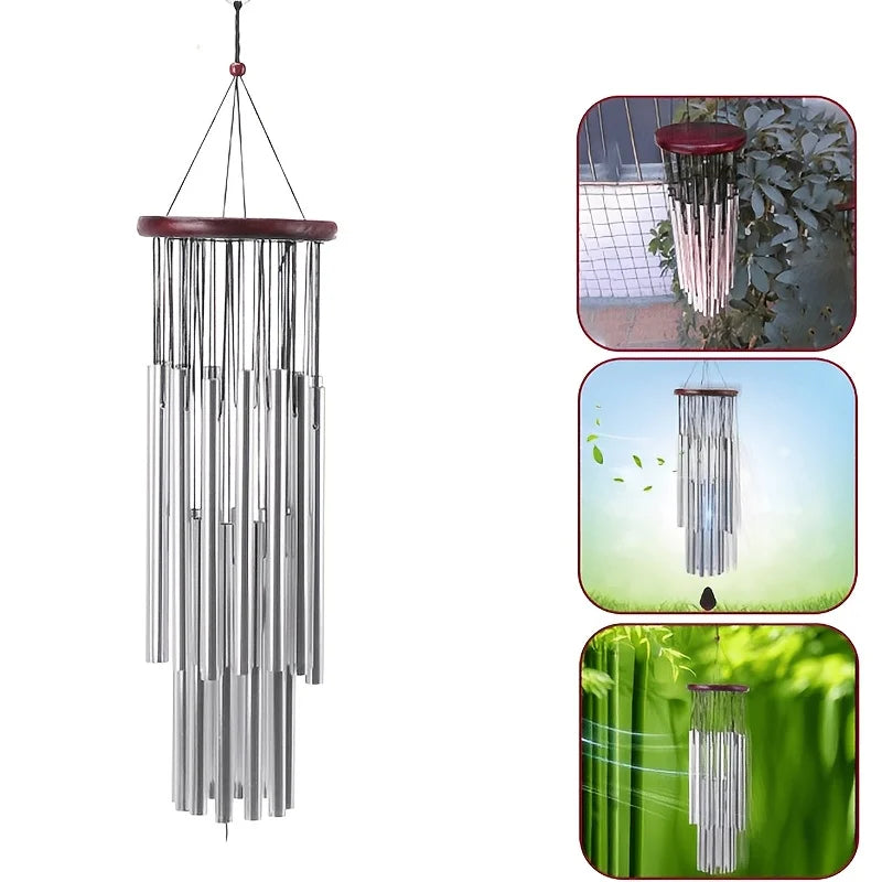 27-Tube Metal Wind Chime with Wooden Top,