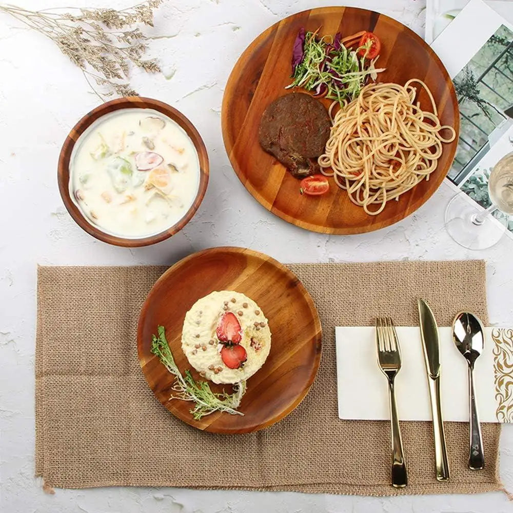12pcs Acacia Wood Dinnerware Set