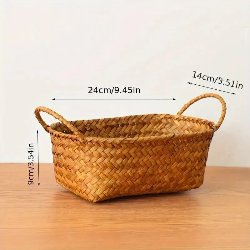 Woven Storage Basket Double-Handled Rattan Basket