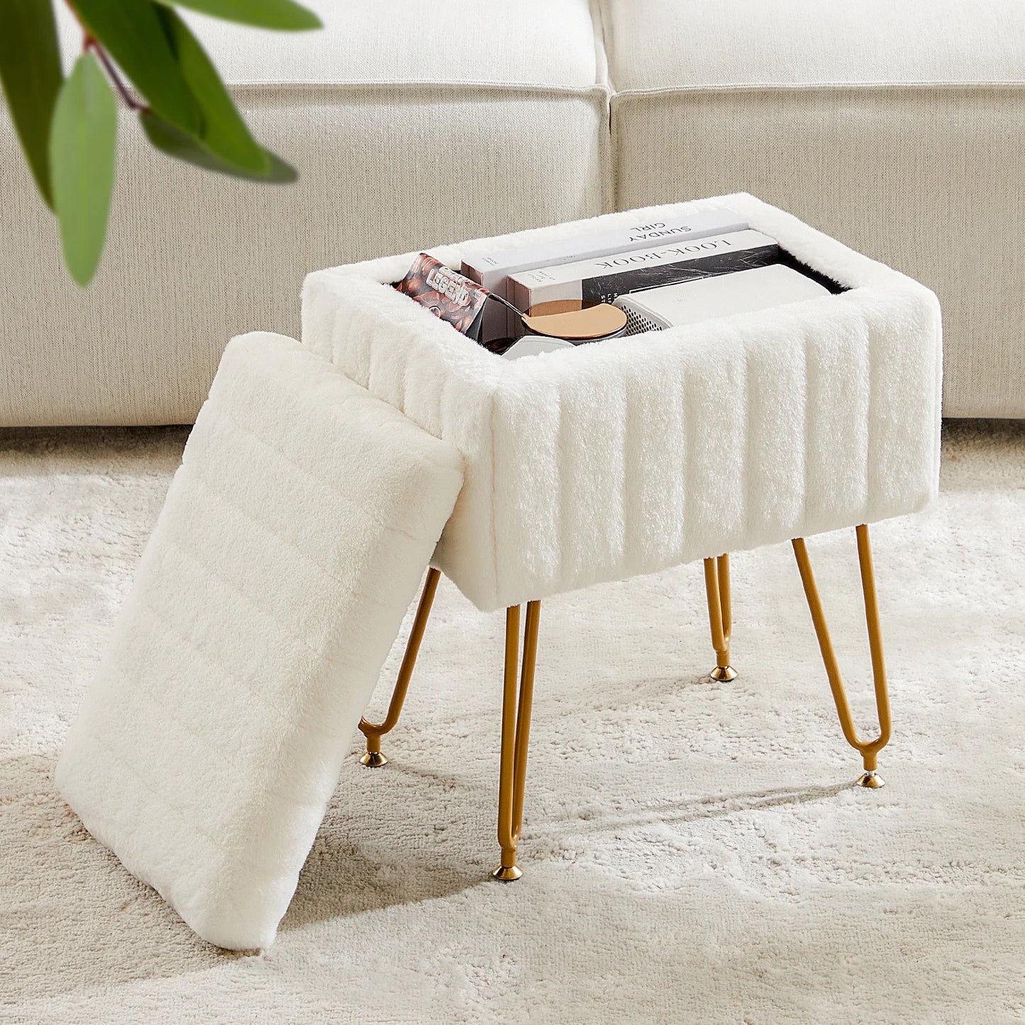 Faux Fur Hidden Storage Stools & Ottomans