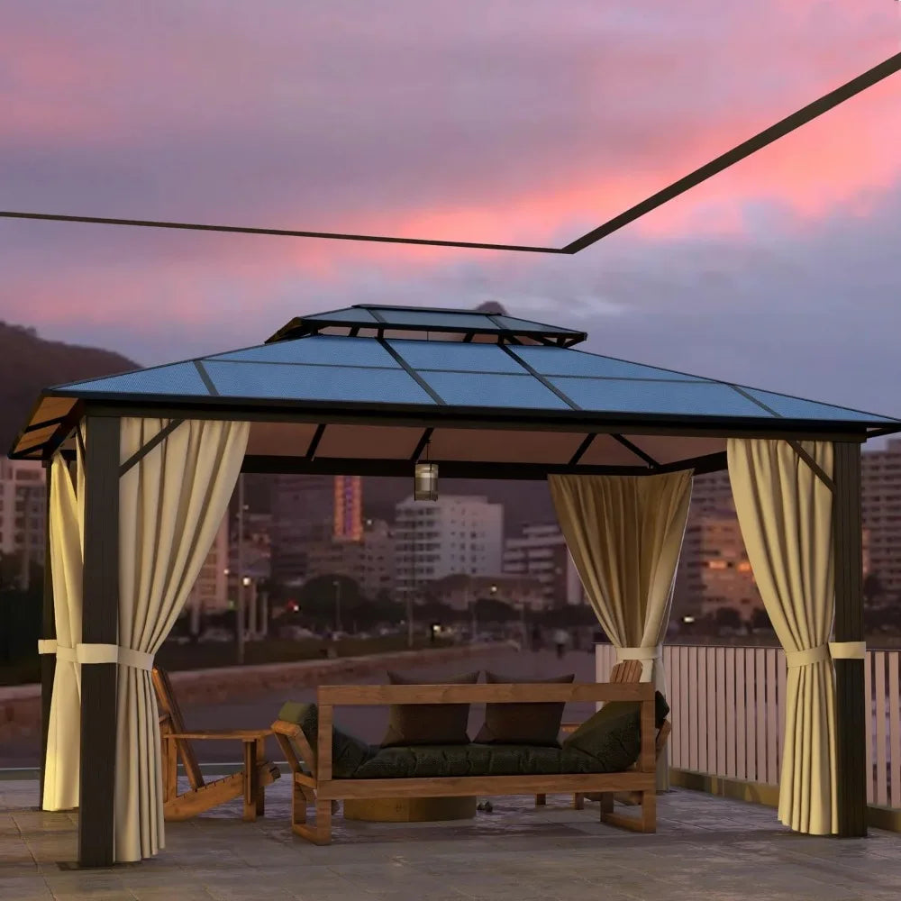Hardtop Gazebo,10FTx12FT Aluminum Frame with Curtains