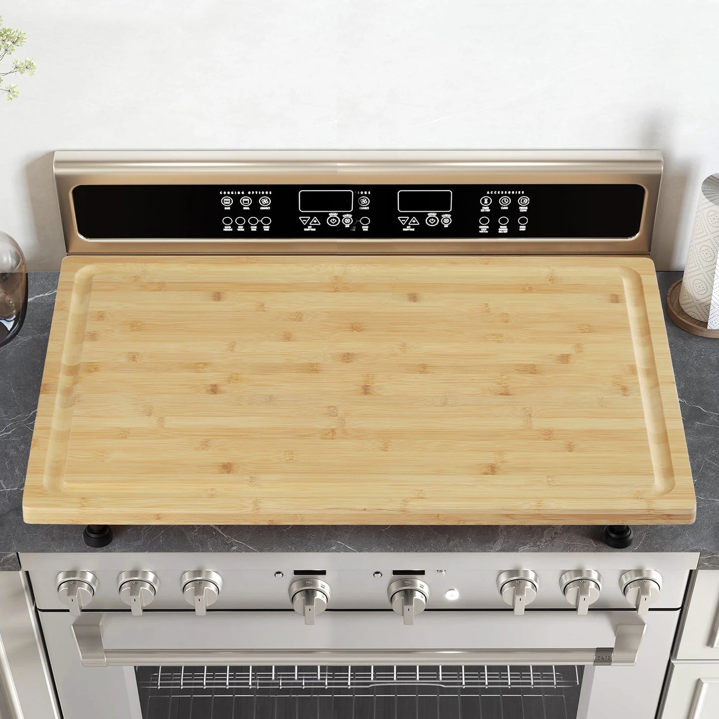 30"x20" Noodle Board Stove Cover with Removable Legs, Bamboo