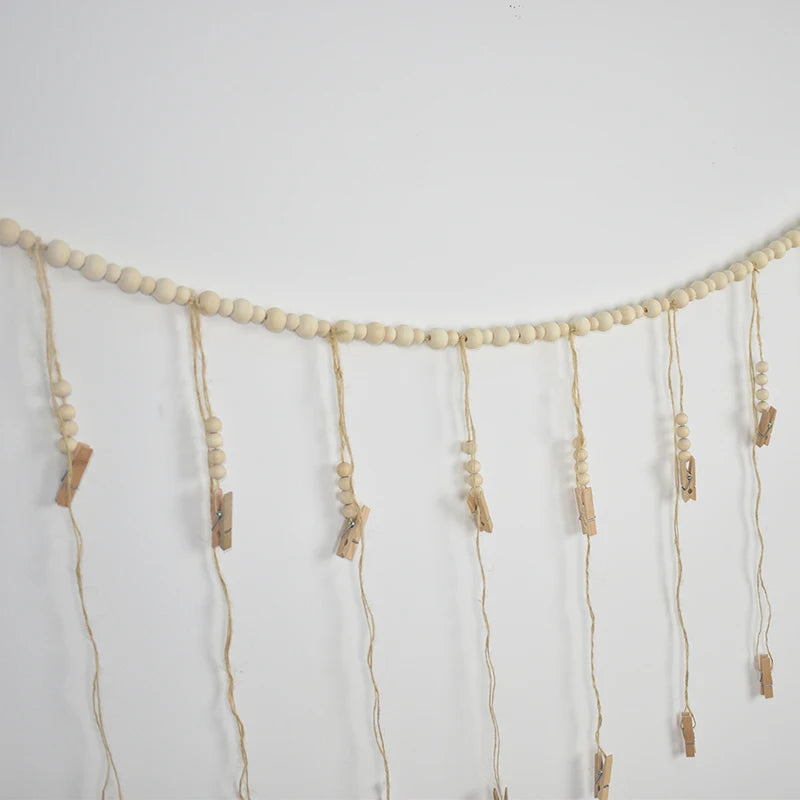 Photo Display Wall Hanging- Wooden Beads Macrame Tapestry