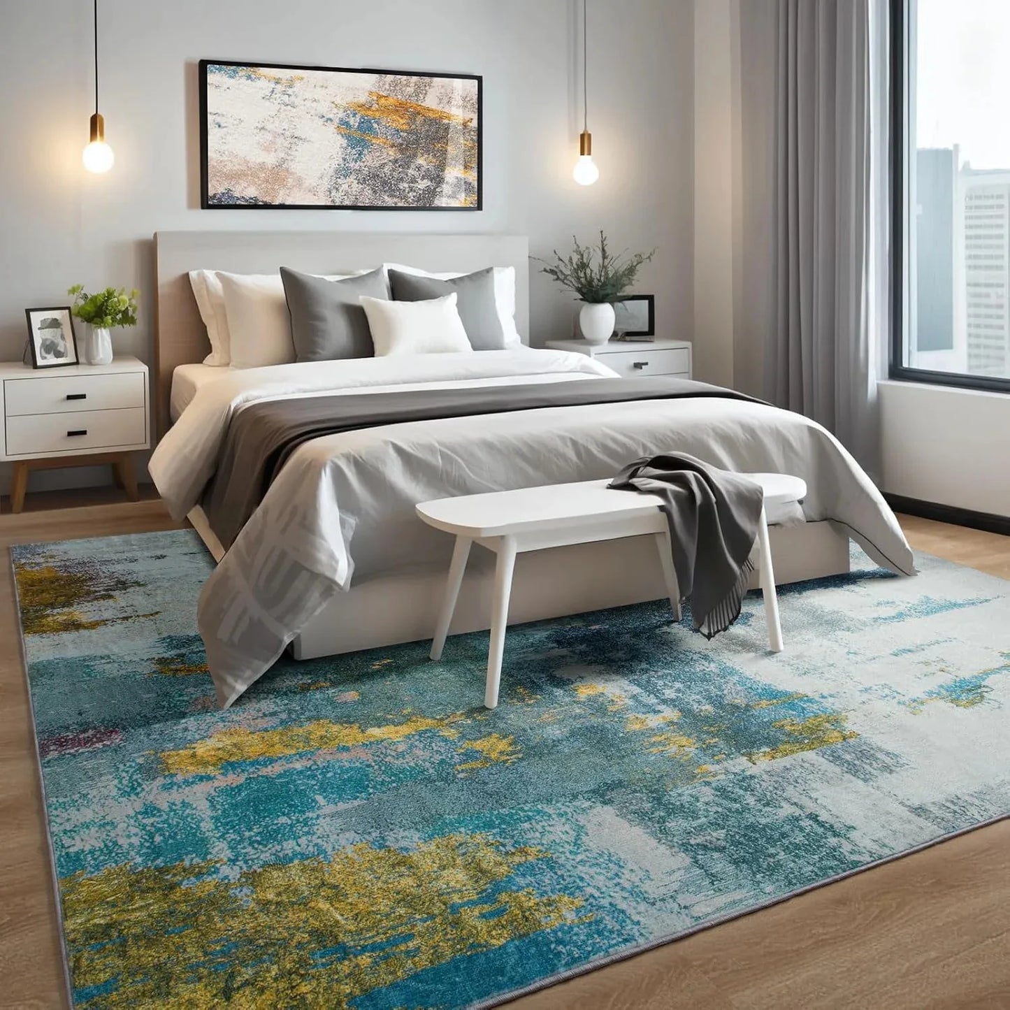 Area Rugs Machine Washable Non-Slip Rubber Backing