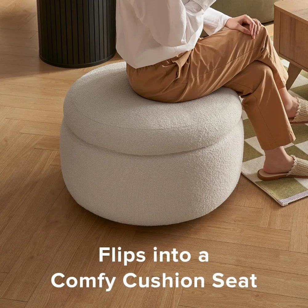 Luna Round Ottoman with Storage and Tray, Round Coffee Table
