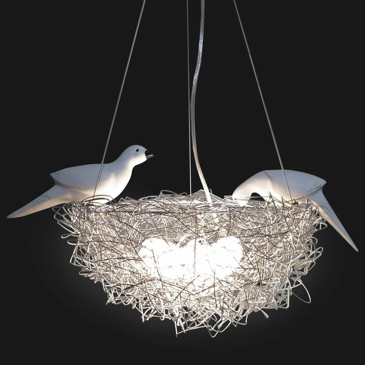 5 Light Woven Nest Chandelier Lamp with Bird