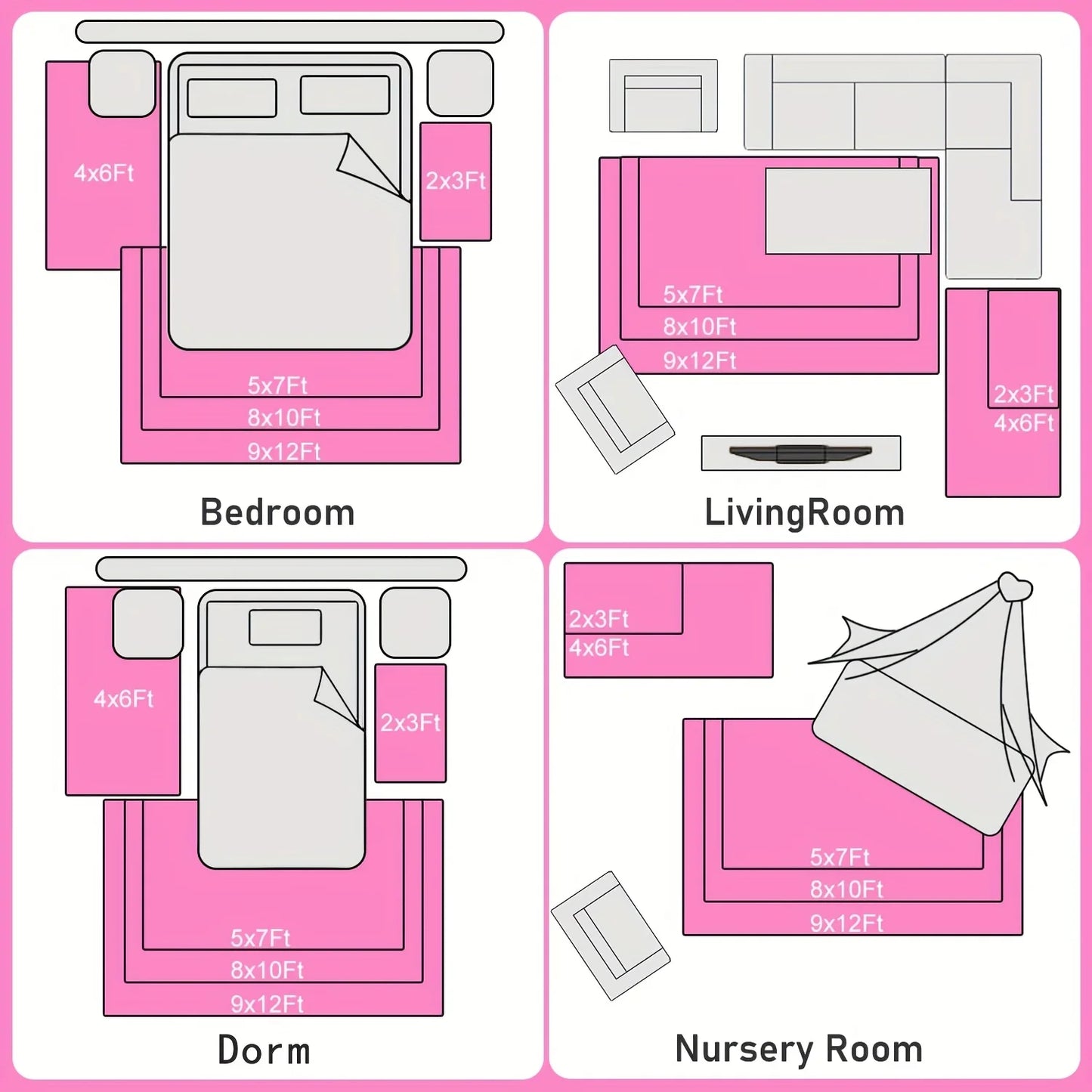 Hot Pink Soft Shaggy Non-Slip Rugs