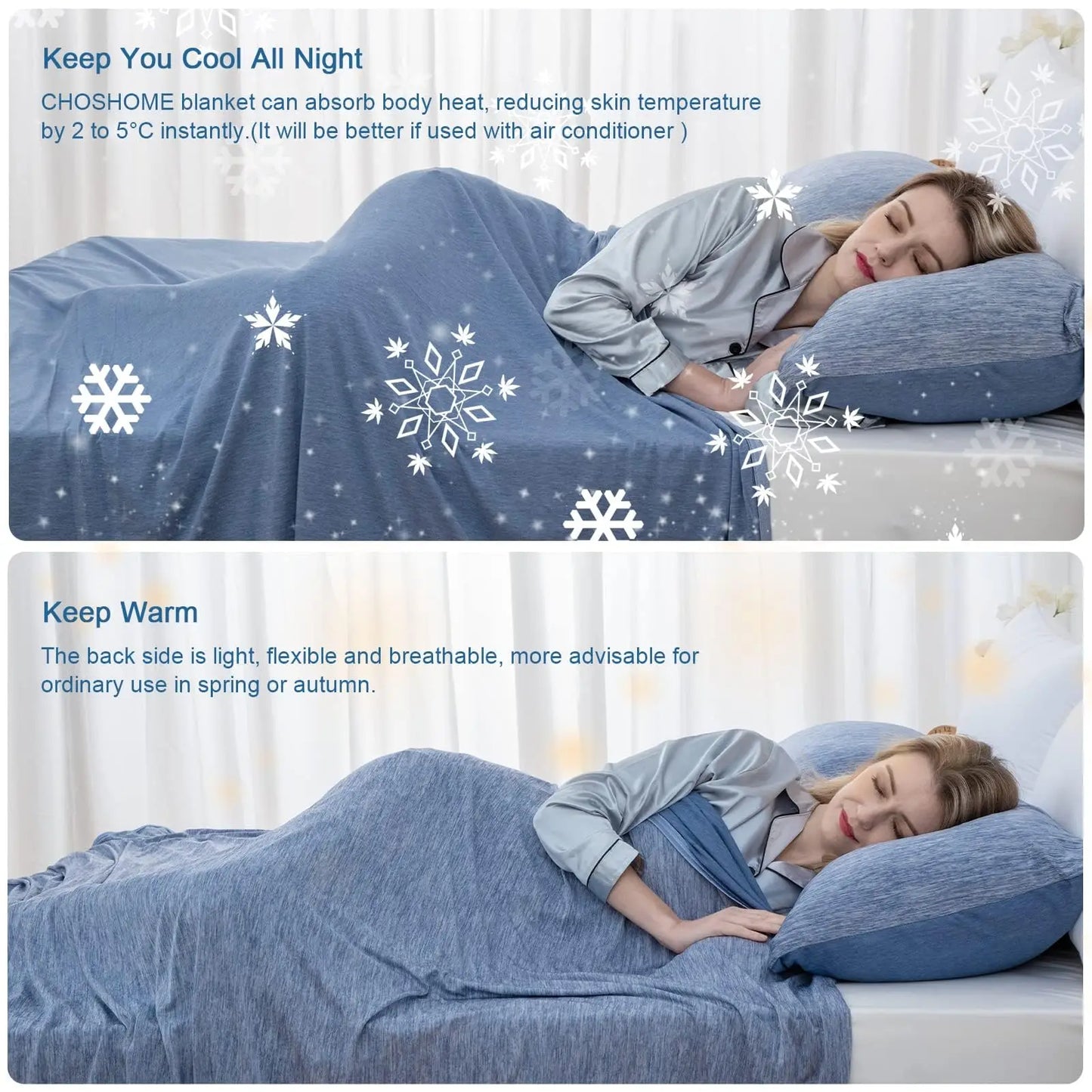 One solid color lightweight breathable reversible cooling blanket