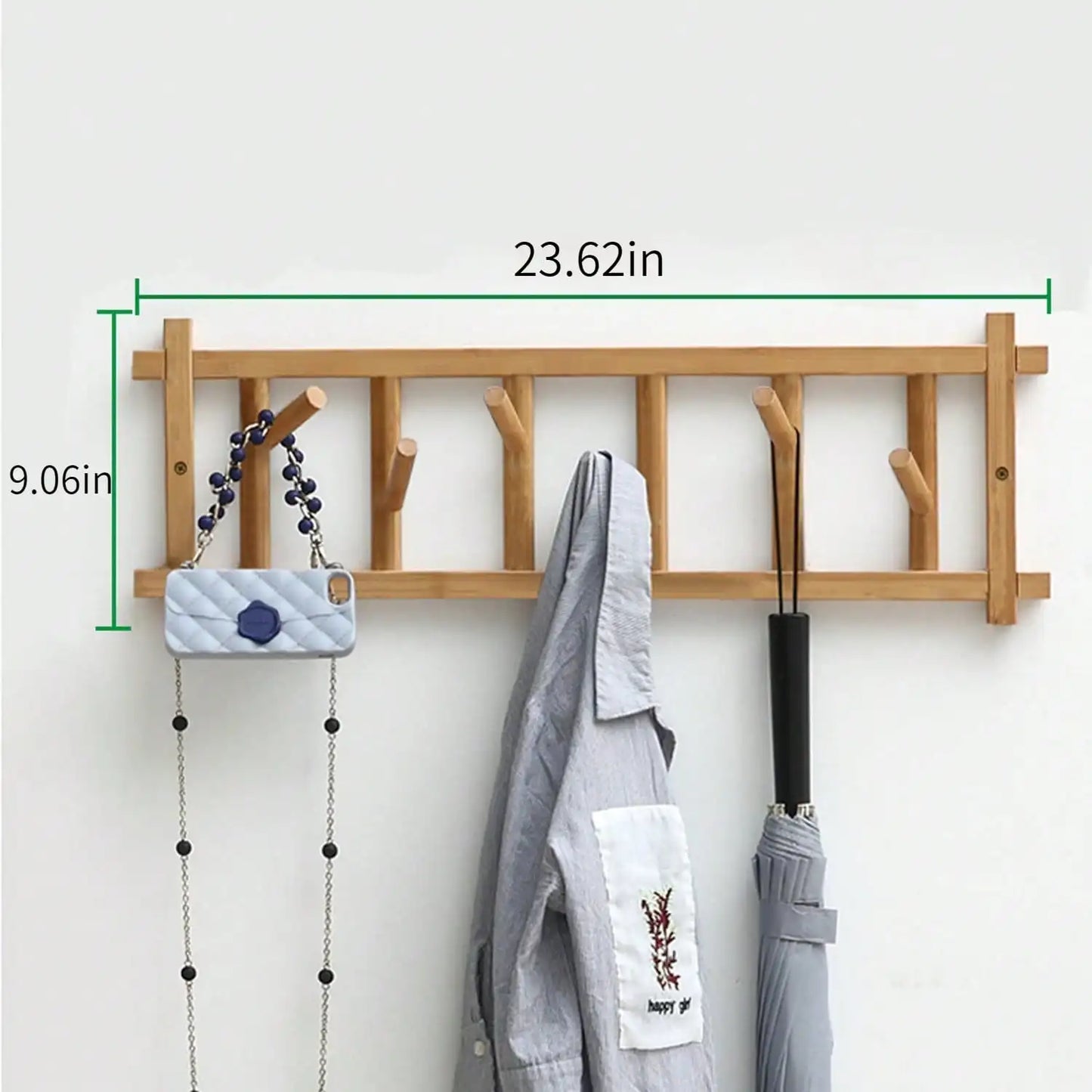 Solid Wood Entryway Coat Rack 23.62 in * 9.06 in, 6 Pegs