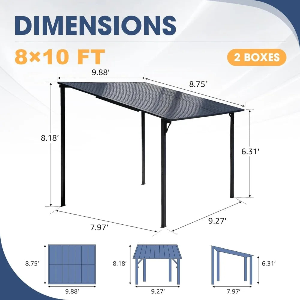 8x10 Outdoor Iron Gazebo with Hard Top and Pergola Roof, Ideal for Patio and Garden Spaces"
