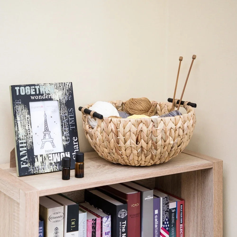 Natural Woven Decorative Bowl with Wooden Handles