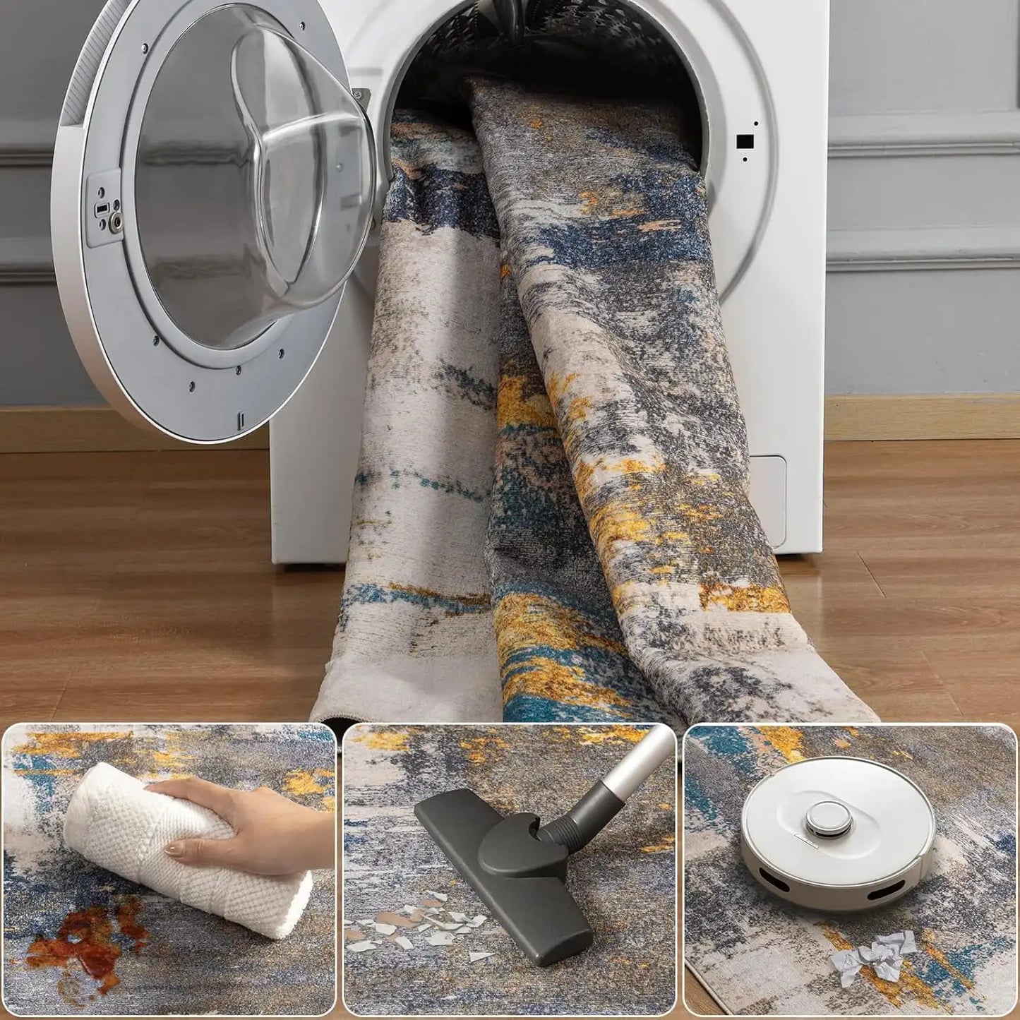 Area Rugs Machine Washable Non-Slip Rubber Backing