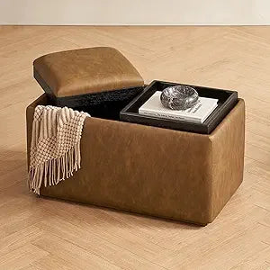 Luna Round Ottoman with Storage and Tray, Round Coffee Table