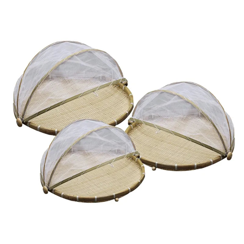 Bamboo Tent Basket, Dustproof Round Picnic Basket