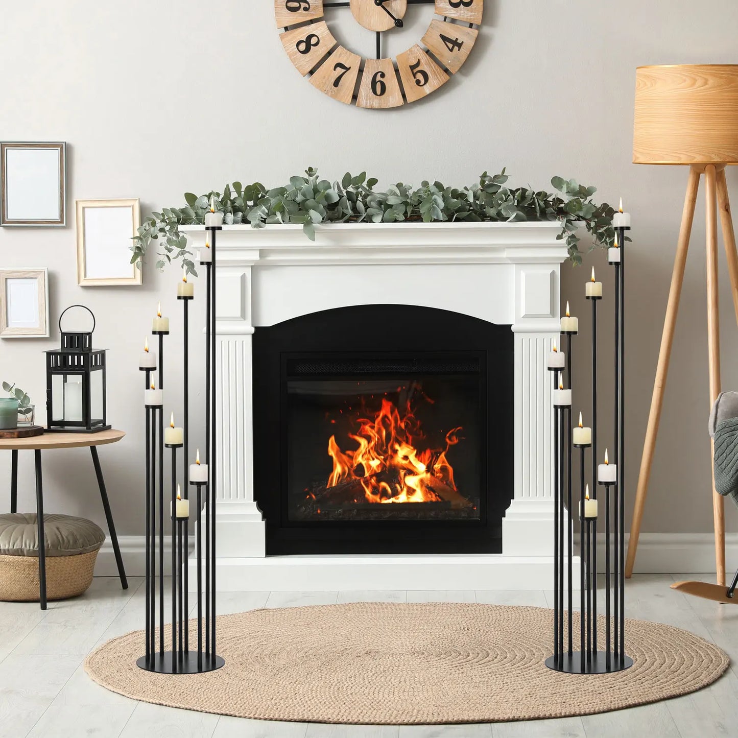 2Pcs Black 9 Arm Floor Candle Holder Candelabra
