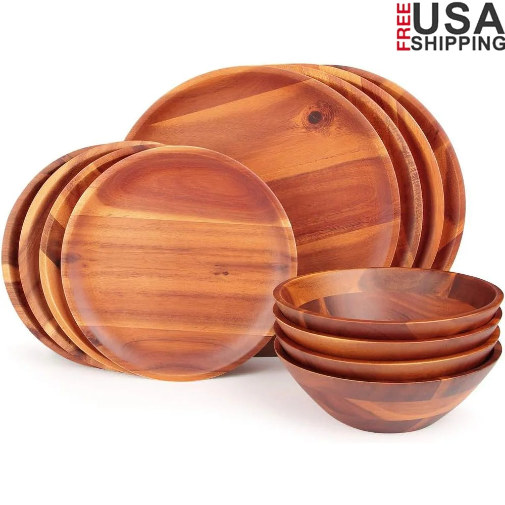 12pcs Acacia Wood Dinnerware Set