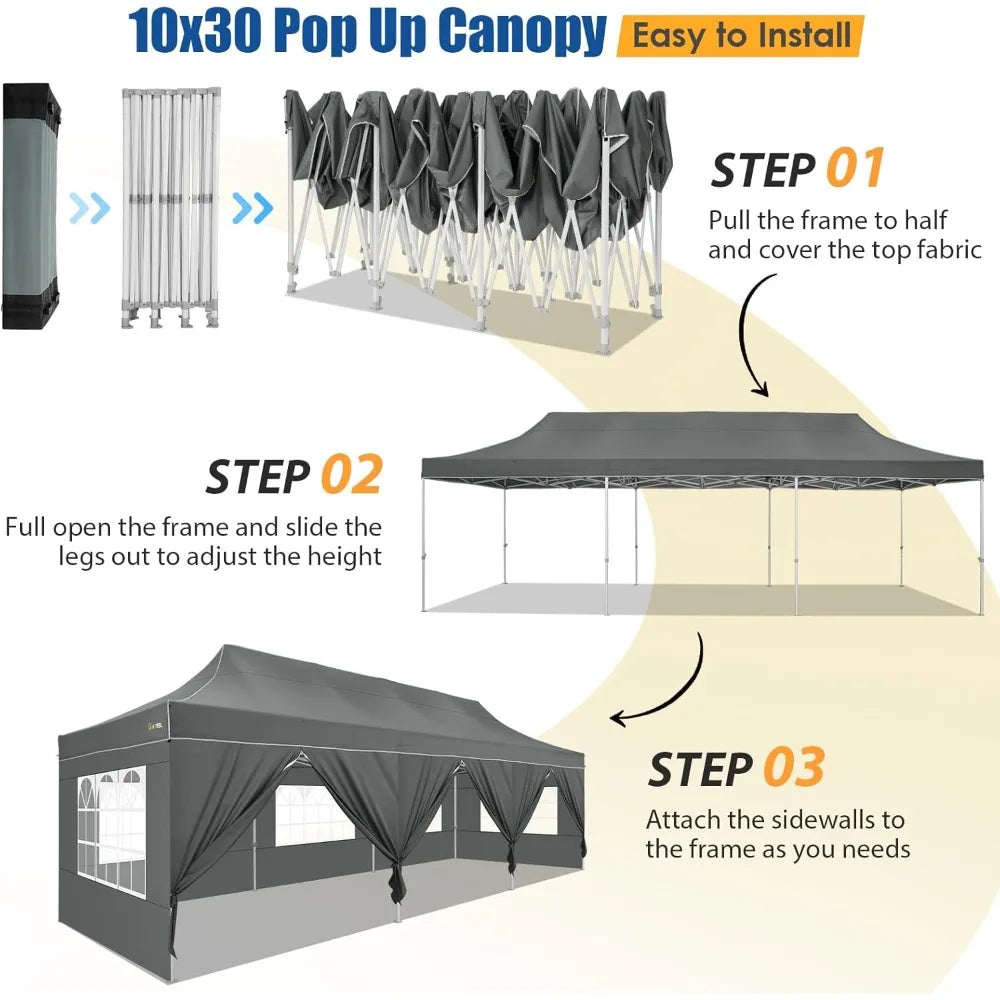 10x30 Pop up Canopy Tent for Parties, Heavy Duty 8 Sidewalls, Gazebo