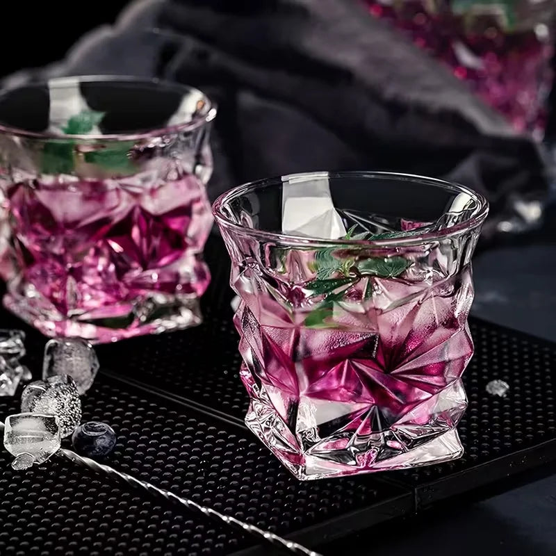 Set of 2/4 Diamond Whiskey Glasses Suitable for Bourbon, Scotch & Liquor