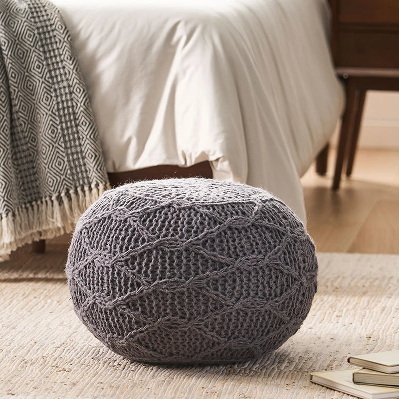 Handwoven 100% Wool Pouf Ottoman Foot Stool
