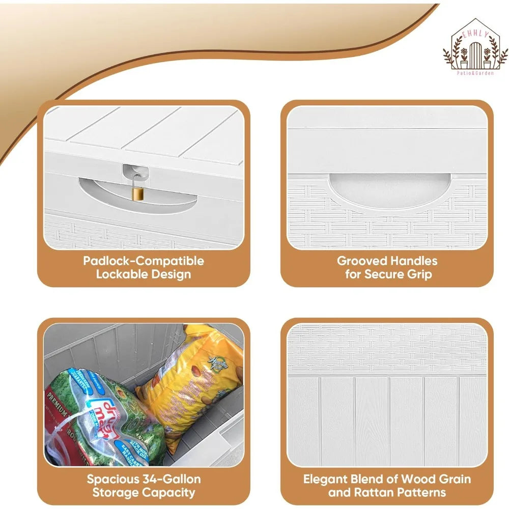 33 Gallon Deck Box Set of 2, Small Outdoor Storage Box Waterproof