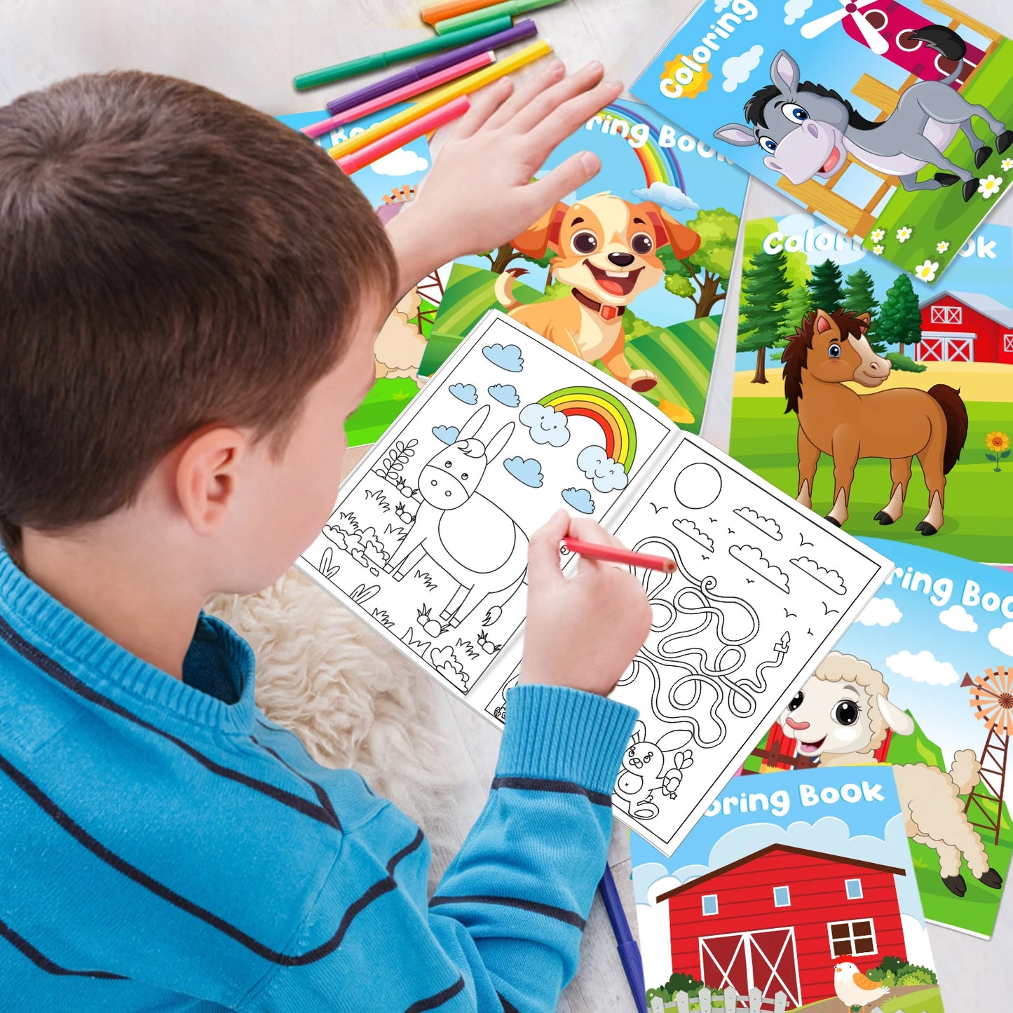24Pcs Farm Animals Mini Coloring Books
