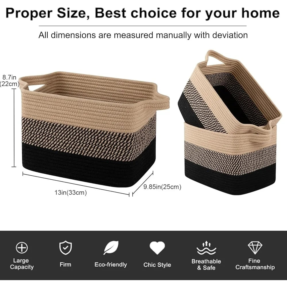 Woven Storage Baskets Cotton Rope Baskets Pack of 3