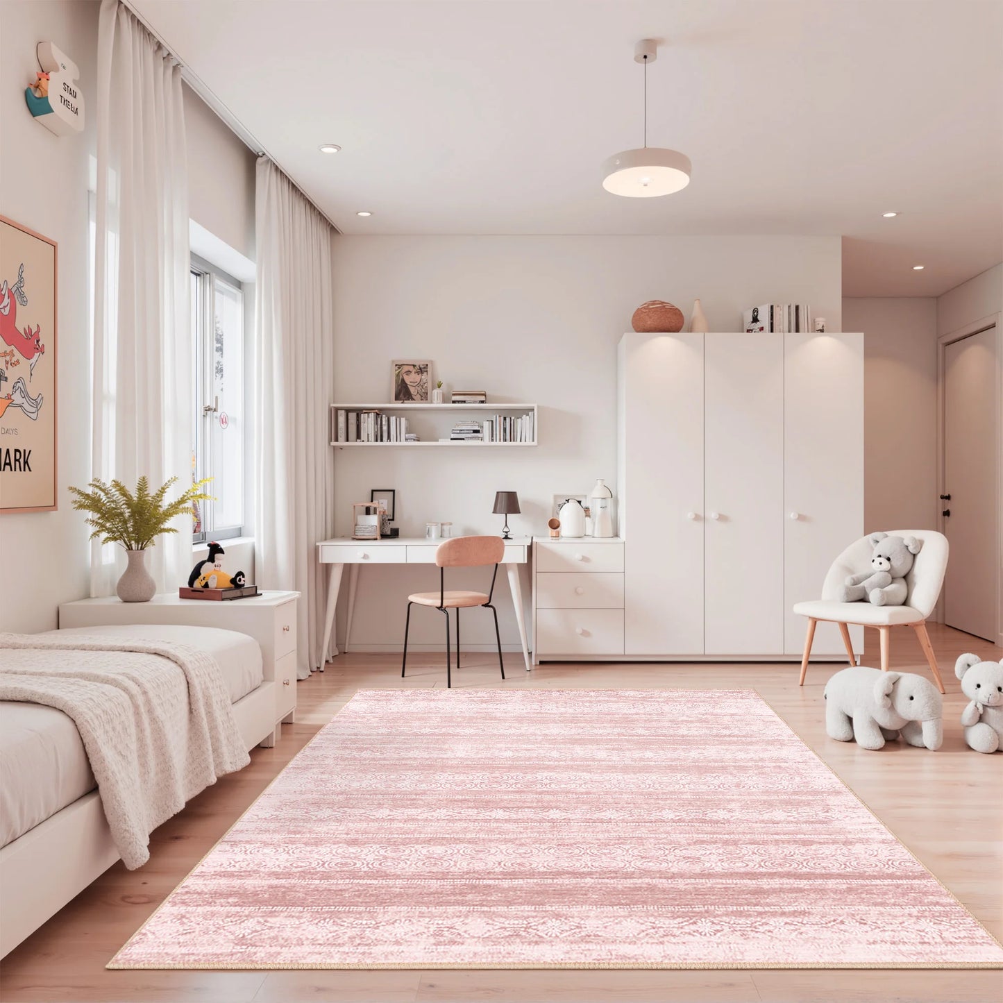 Dusty Pink 8x10 Rugs - Washable Non Slip Rug