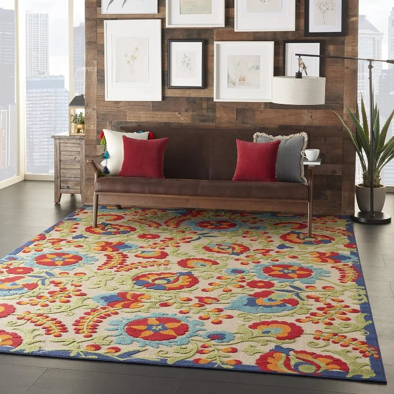Indoor/Outdoor Multicolor 7'10'' x 10'6'' Area--Rug, Easy--Cleaning, Non Shedding