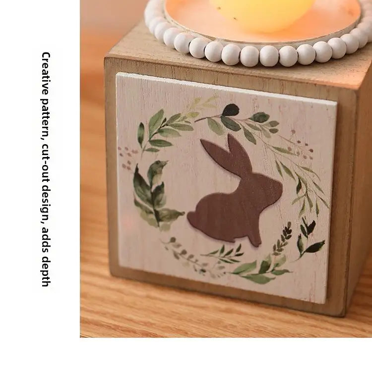 Artistic Wooden Square Candlestick Little Grass Rabbit