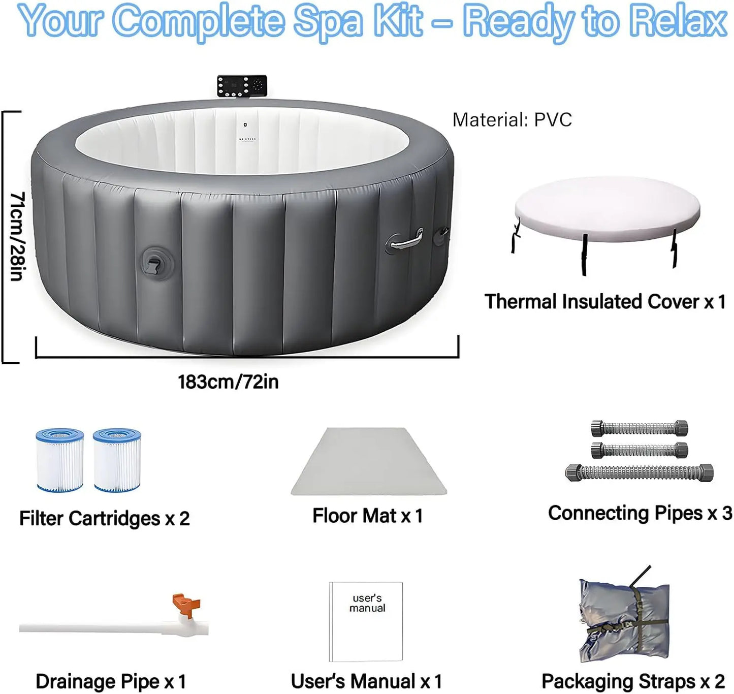 Large Hot Tub 4 6 People Inflatable Portable 180 Air Jets