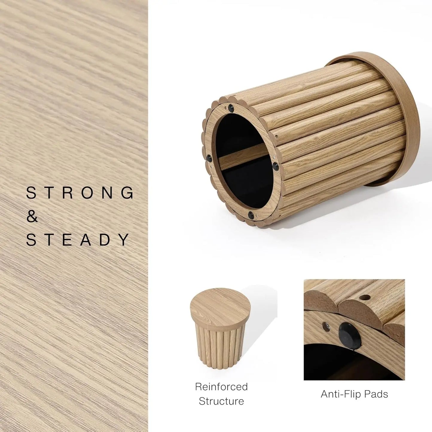 Wood Round Side Table, 19" Fluted End Table