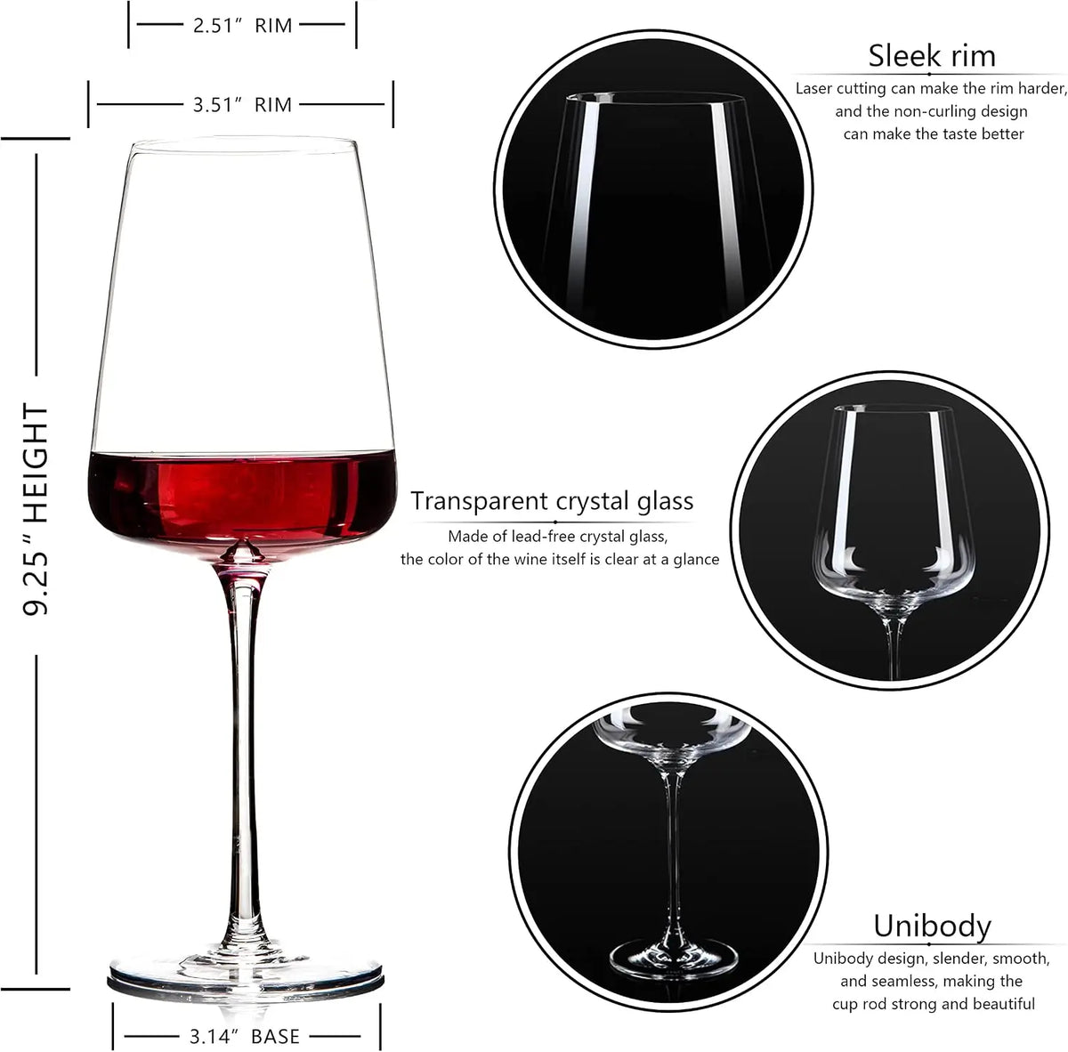 Hand Blown Red Wine Glasses Set of 4 – Crystal Wine Glasses Stem,19 oz