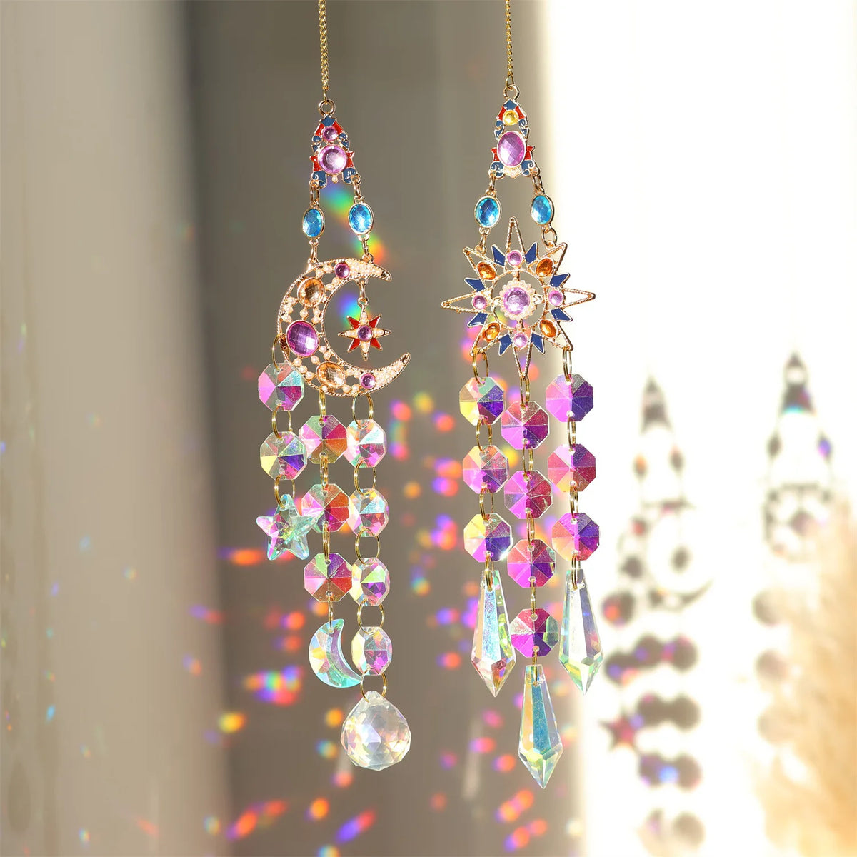 2026 Prismatic Rhinestone Suncatcher Sun Moon Crystal Chime