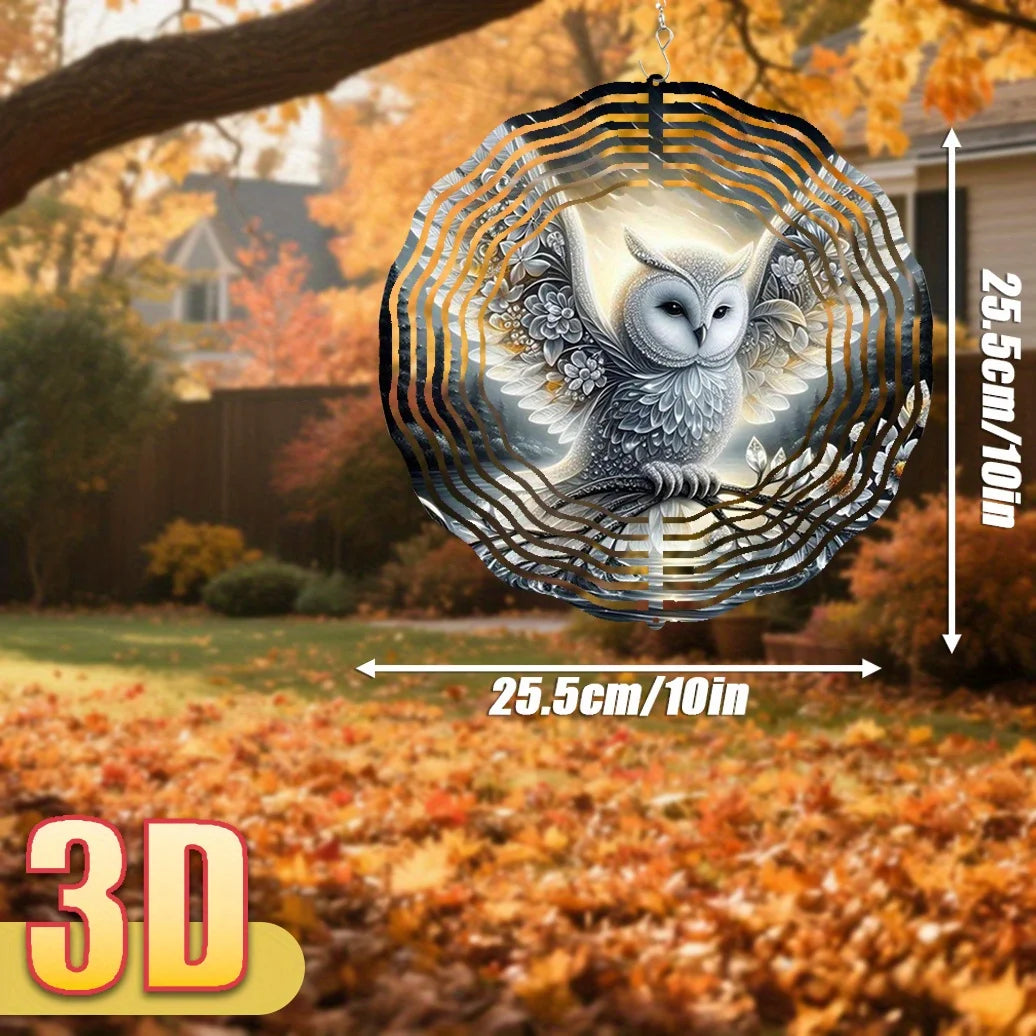 3D Owl Wind Chime Aluminum Spinning Wind Spinner