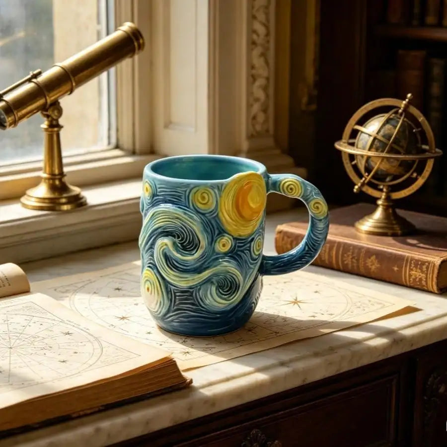 3D Coffee Mug,Artistic Themed With Swirling Sky And Moon Design