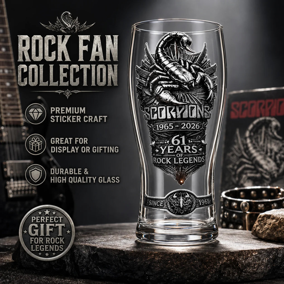 Scorpions Rock Band 61st Anniversary Embossed Beer Glass